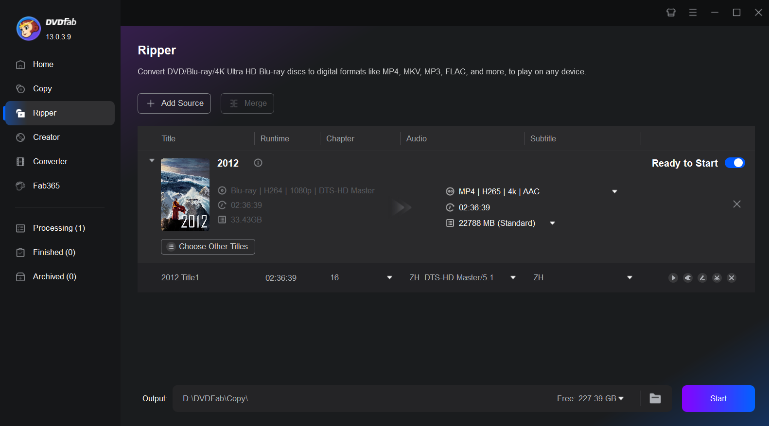 Open DVDFab and load Blu-ray disc/ISO/folder