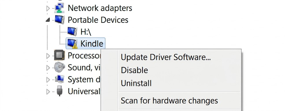 Fix Kindle Not Showing up on PC: Refresh the Kindle Driver in Device Manager