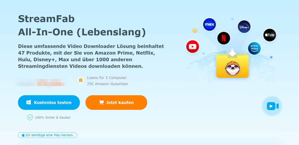 Bessere Option zu kostenloser Nutzung der Vollversion: StreamFab Video Downloader