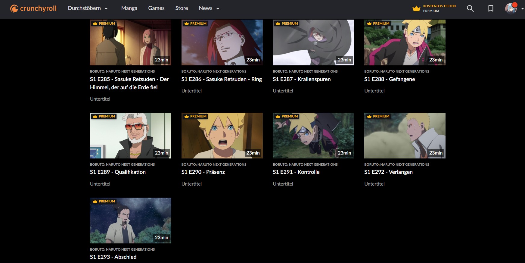 Die neueste Folegen der Boruto auf Crunchyroll