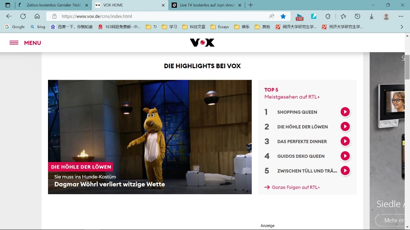 vox live joyn:1.1 Überblick vom VOX Live