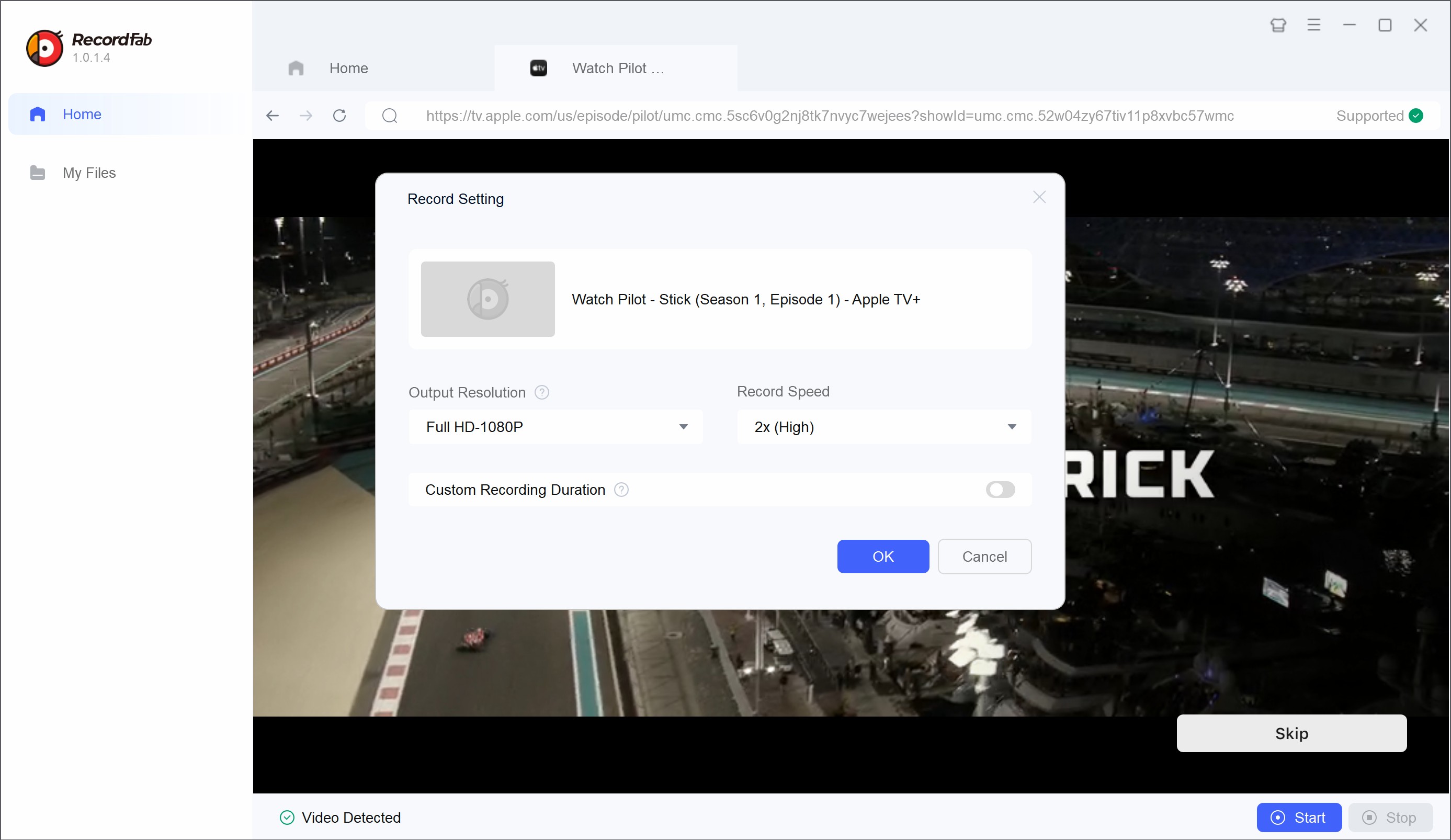 how to record on Apple TV: step 3 of recordfab