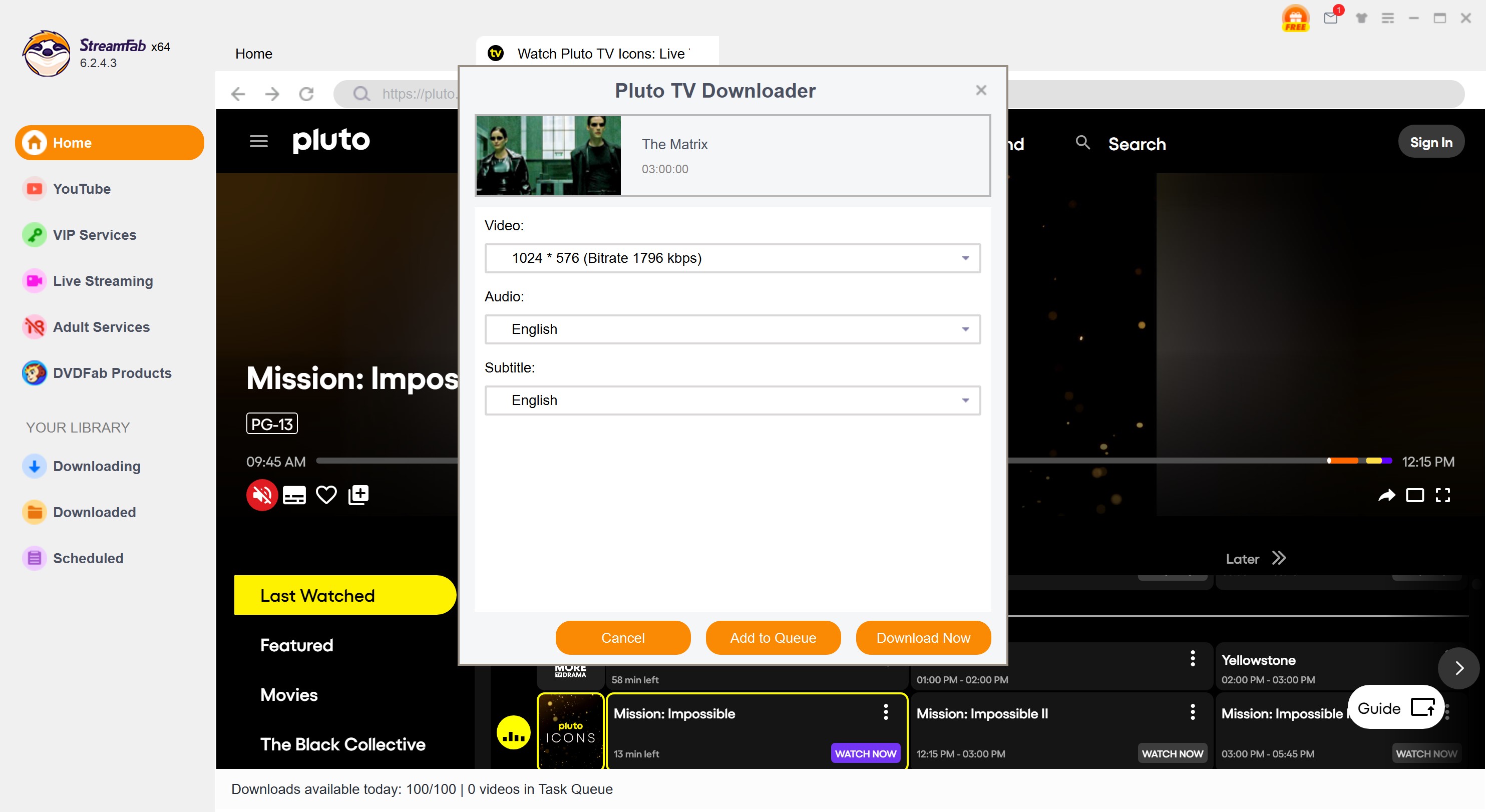 how to watch pluto tv offline: step 3 of streamfab
