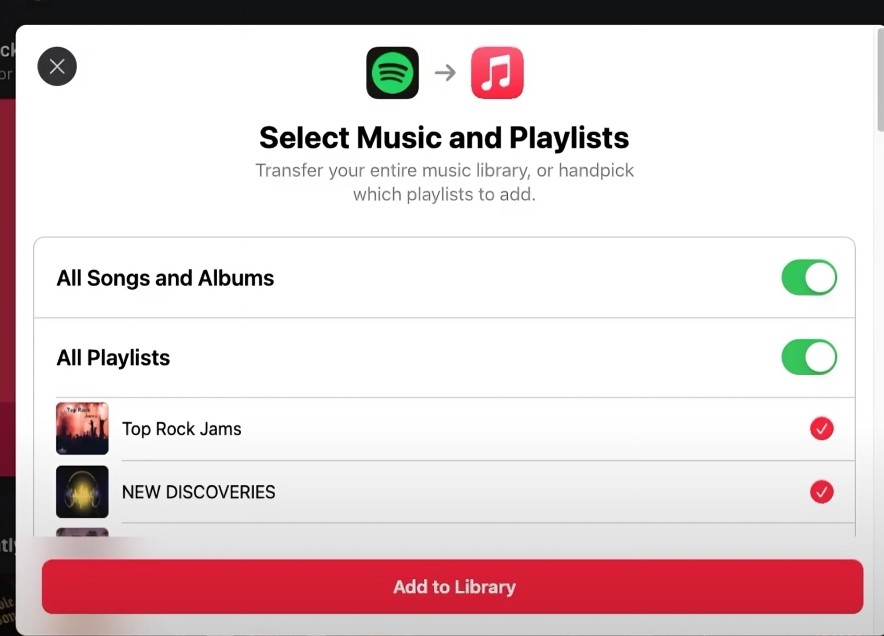 choose spotify playlists to apple