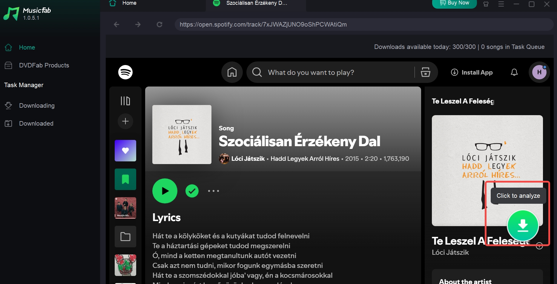 click analyze at musicfab