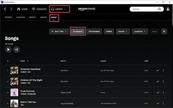  Click on the “Purchased” option