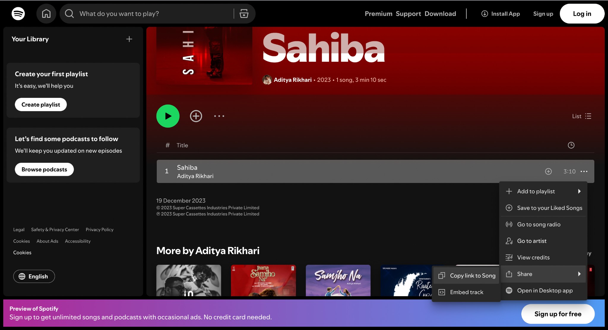 Open the Spotify web player