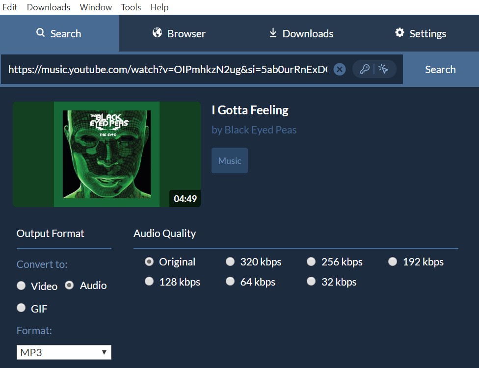 SnapDownloader parsed YouTube Music link