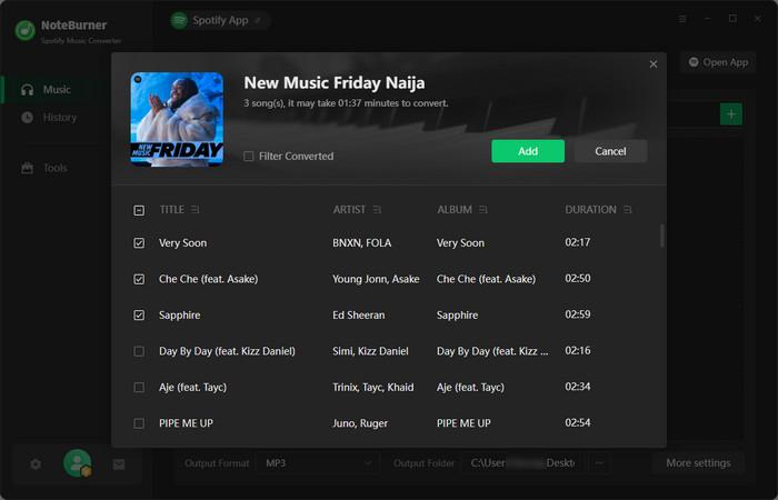 add Spotify songs to NoteBurner