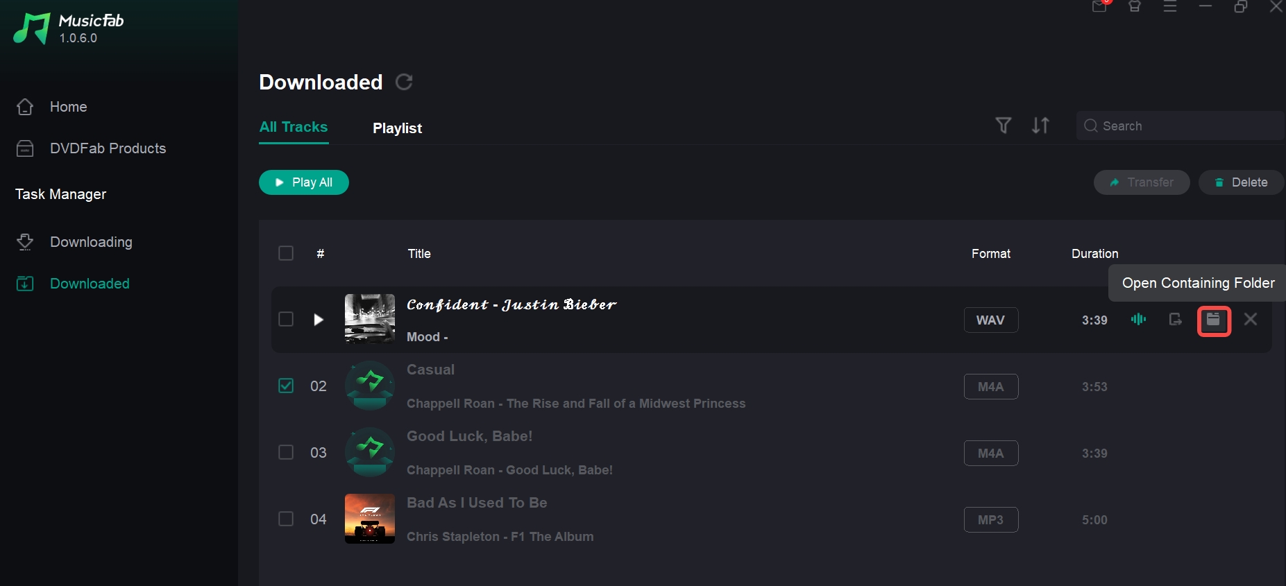 downloaded M4A files