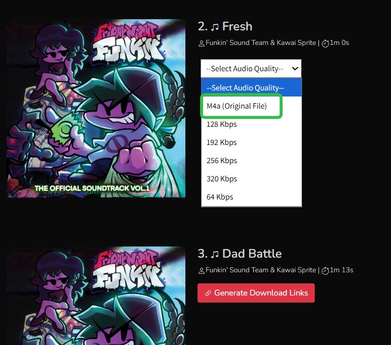 select the M4A format 