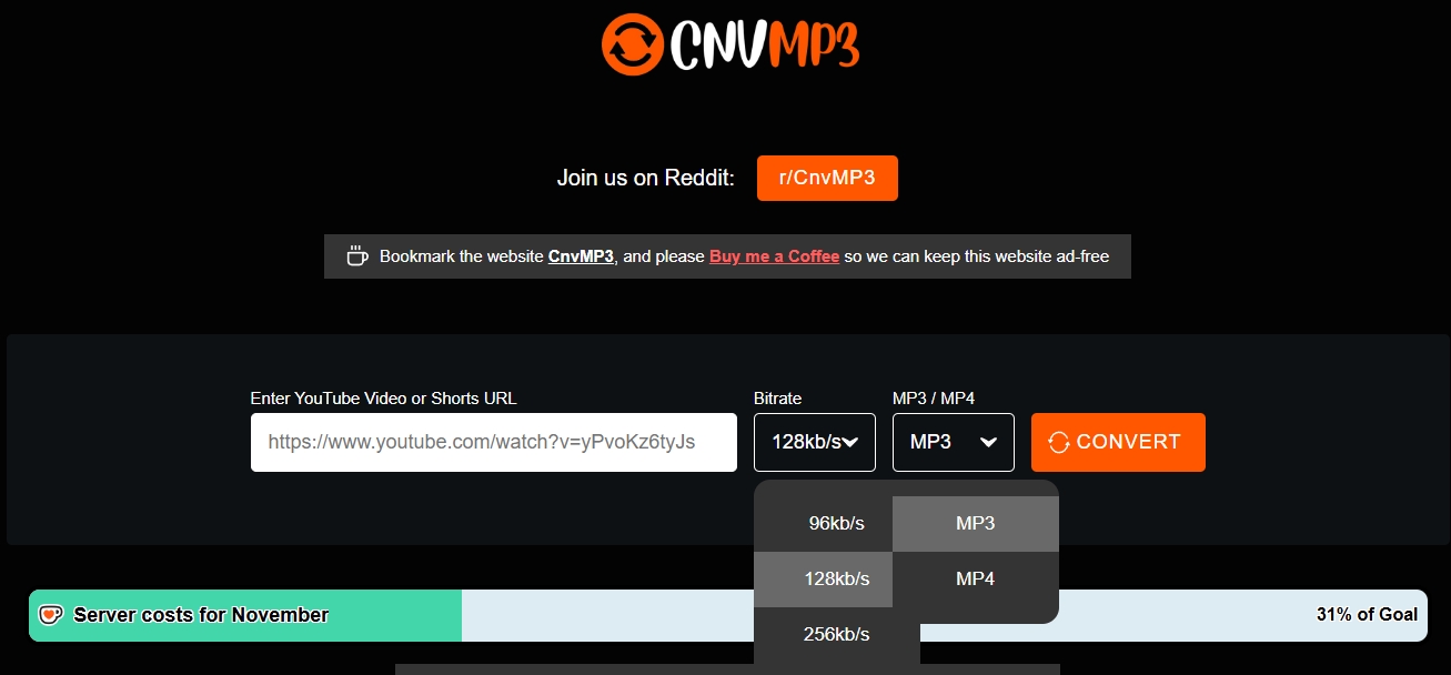 CNVMP3-Youtube-to-MP3-website