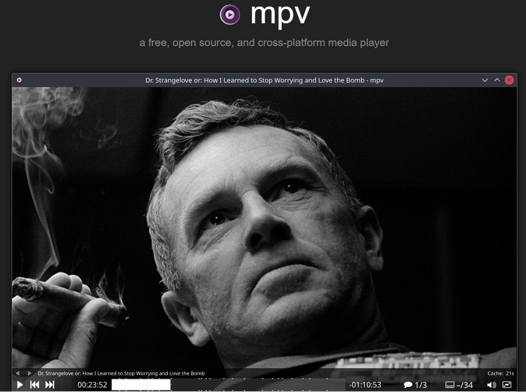 MPV open-source media player for Windows