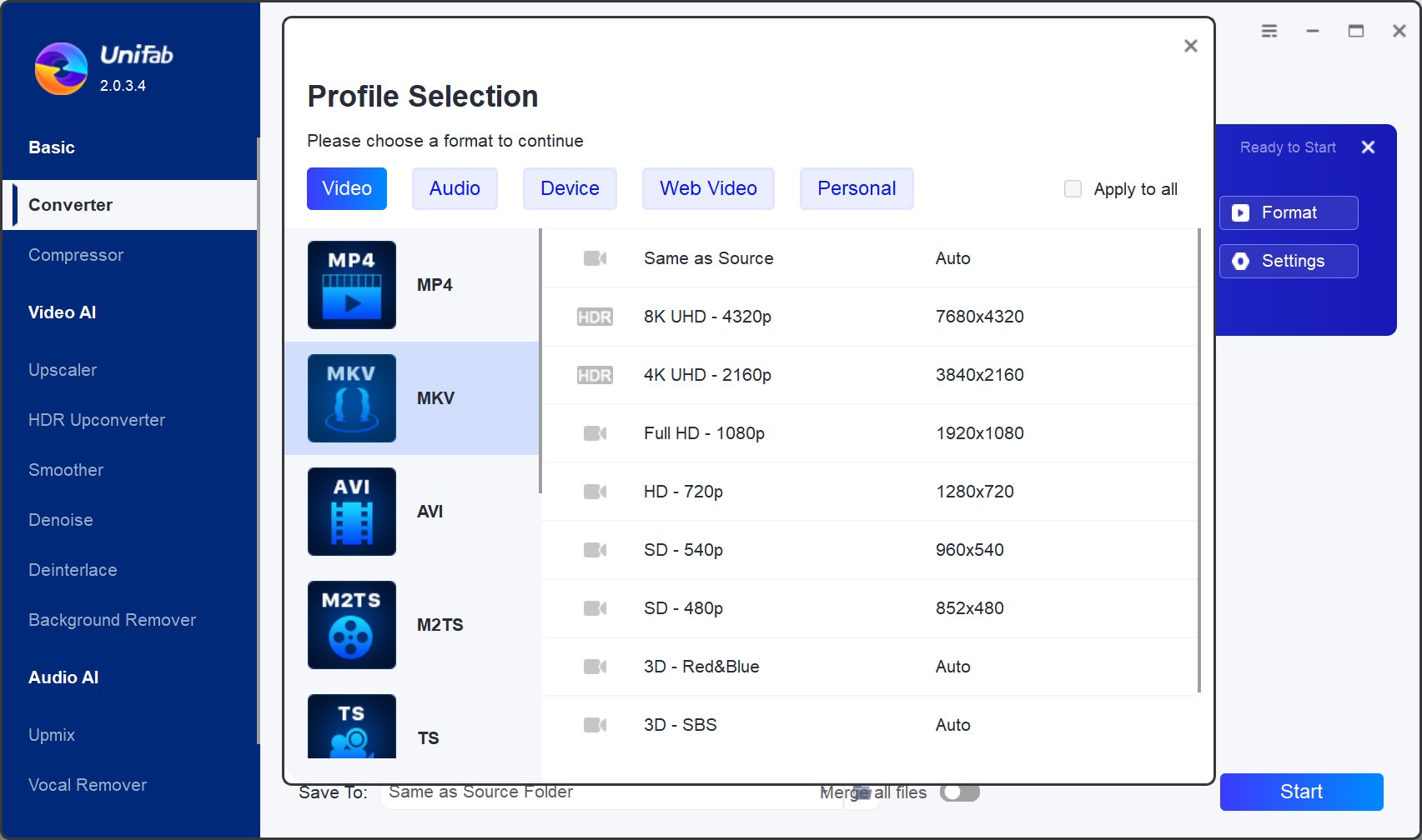 avi to mkv Converter: unifab video converter