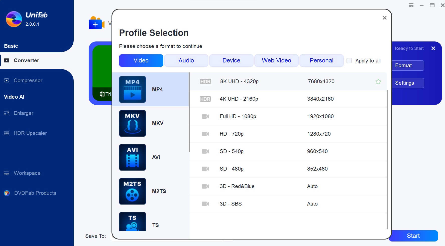 convert DAV to MP4 with unifab video converter