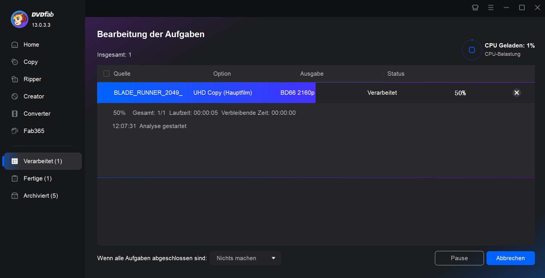 Zielverzeichnis festlegen & 4K UHD kopieren starten