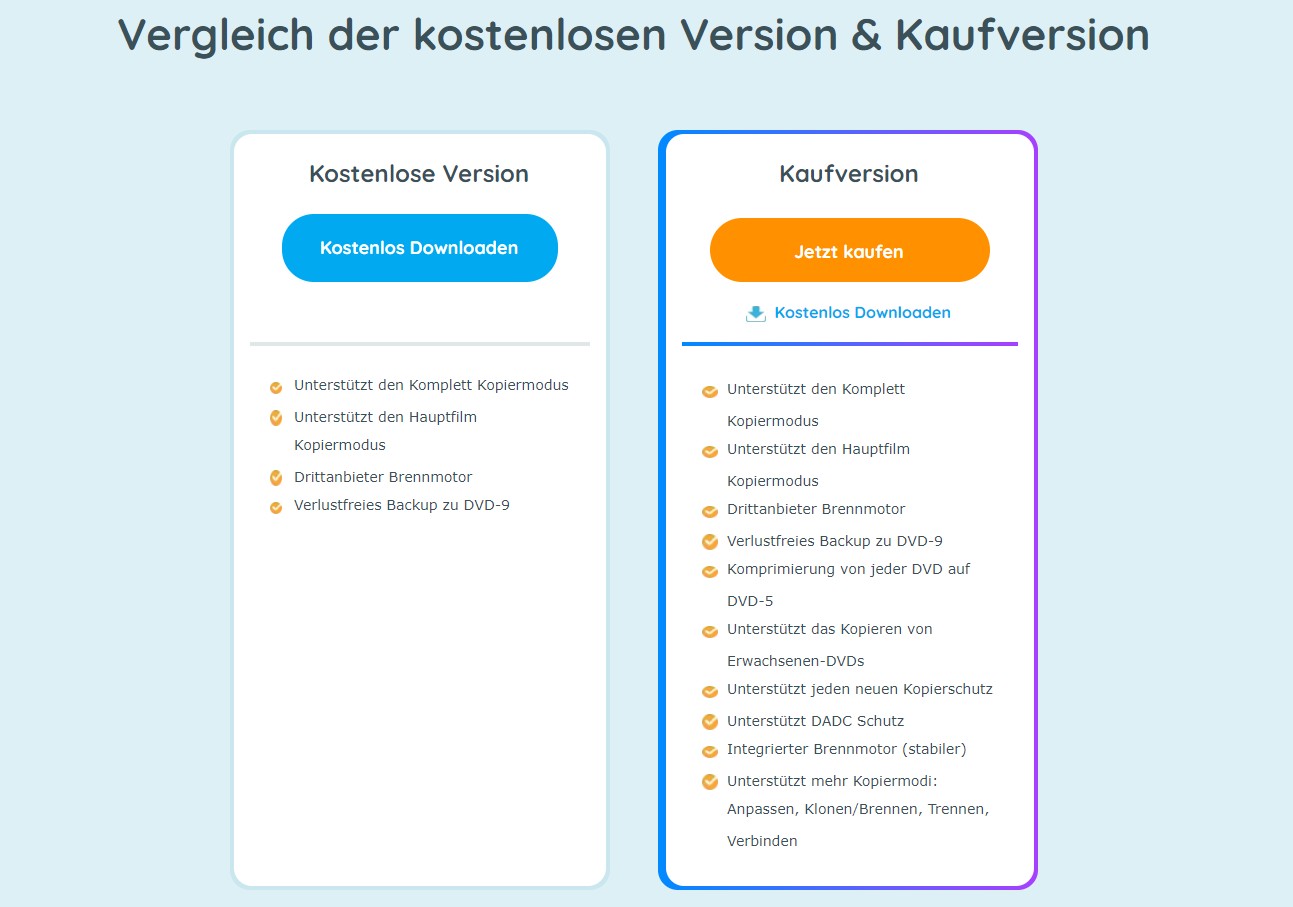 Funktion zum Video auf DVD brennen: kostenlose Version vs. kostenpflichtige Version