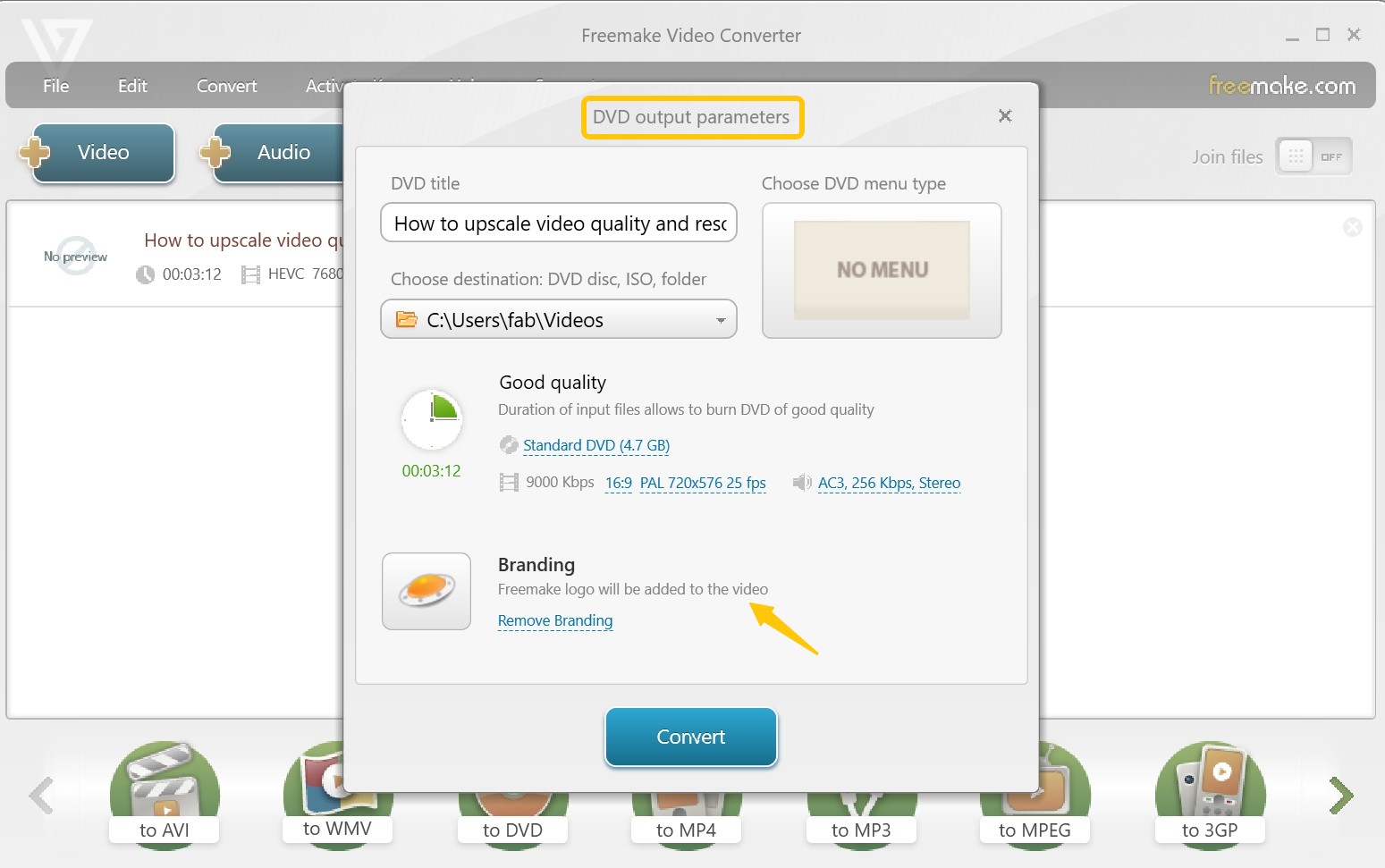 Burn AVI to DVD using Freemake Video Converter