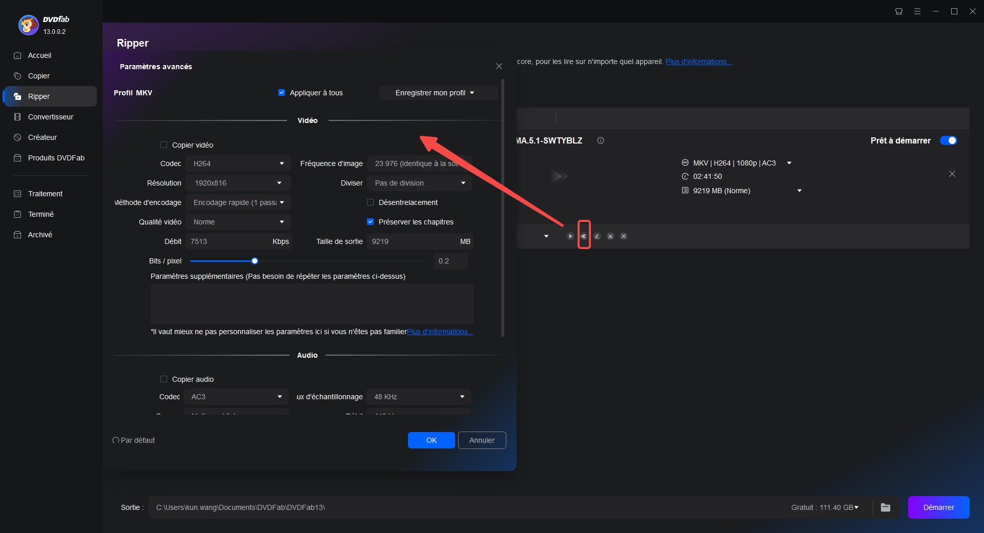 Set output parameters with DVDFab to rip blu-ray to iphone