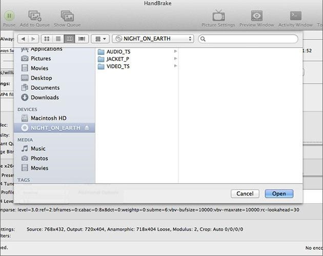 Open DVD with HandBrake Mac version