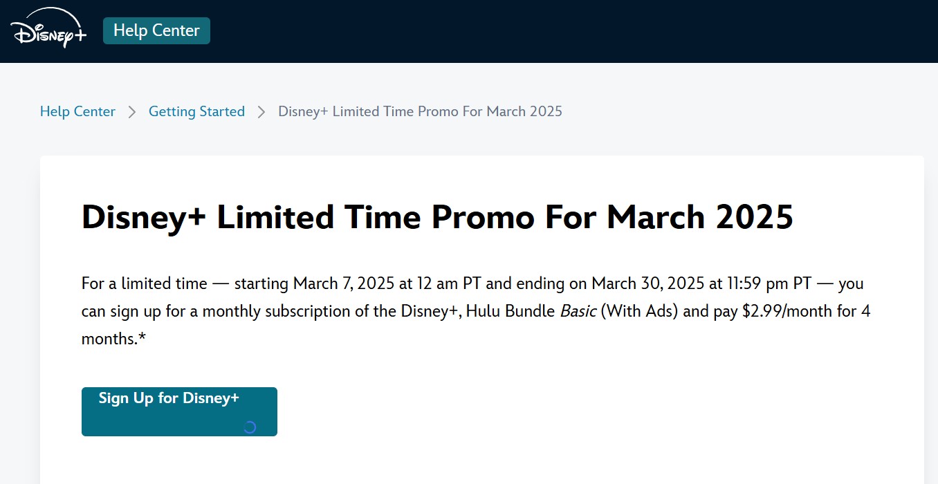 Disney+ Limited Time Promo