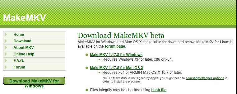 Steps to use MakeMKV to remove DVD Copy Protection: