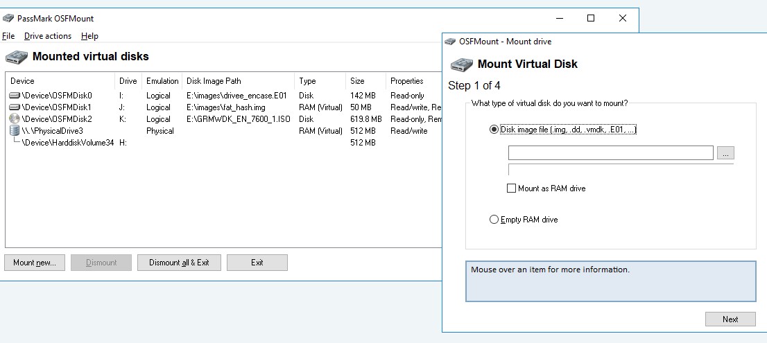 Free Virtual Drive Software: OSFMount 